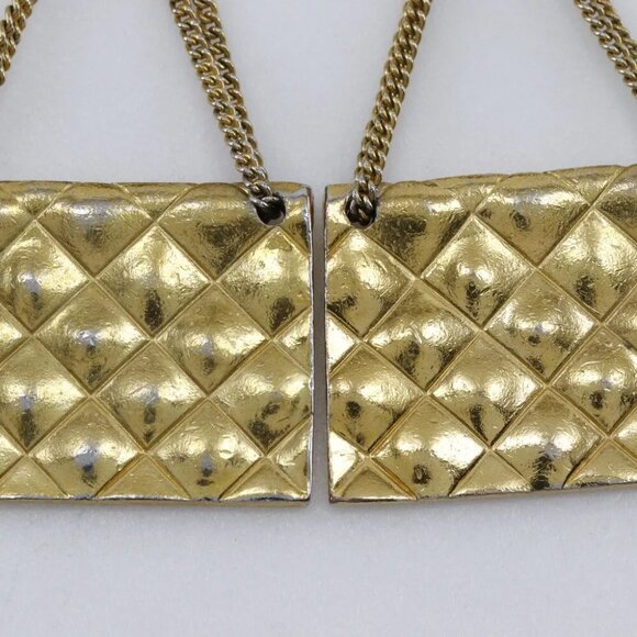 CHANEL Matelasse bag motif Earring COCO Mark vintage Plated Gold 37.8g Women - Picture 3 of 11